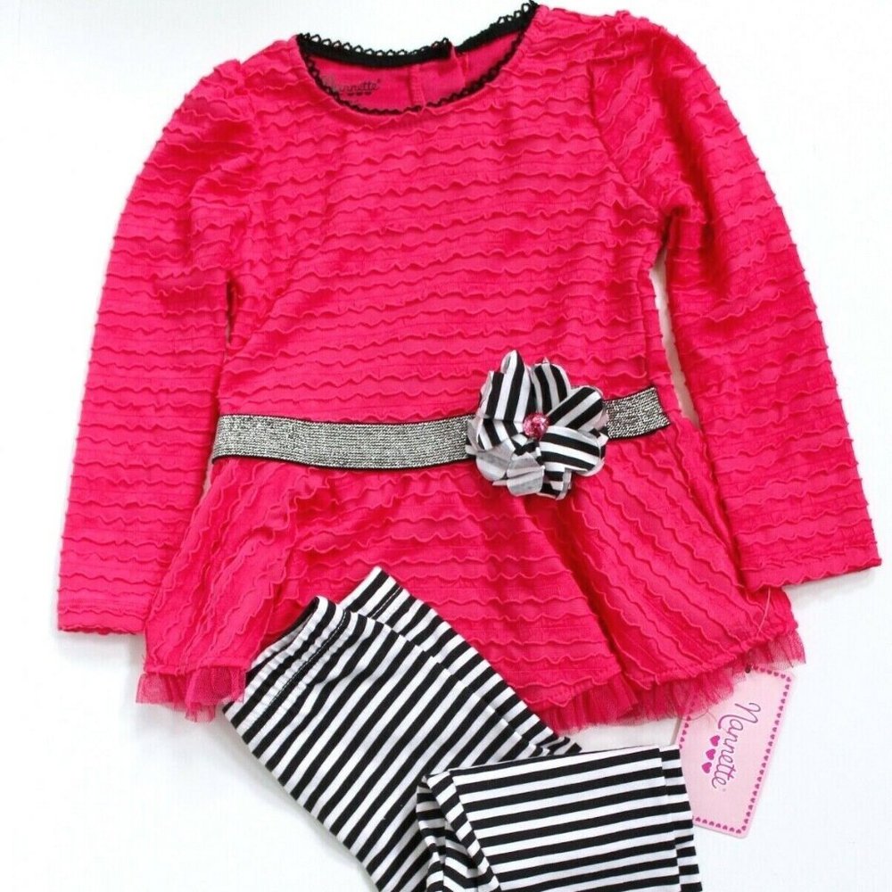 Nannette Girls' 2-Piece Long Sleeve Peplum Top & Legging Set Size 3T